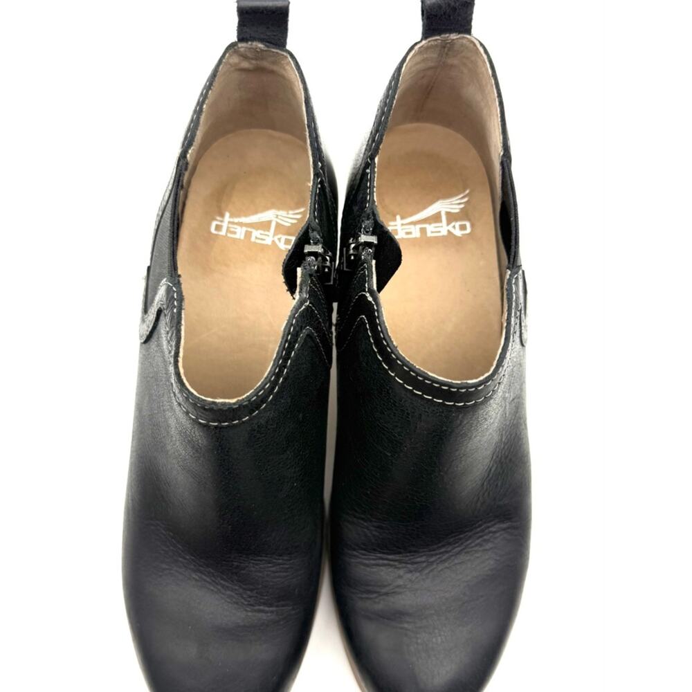 Dansko Harlene Black Leather Bootie Block Heel Ankle Boots EU 36 US 5.5-6 - Picture 8 of 14